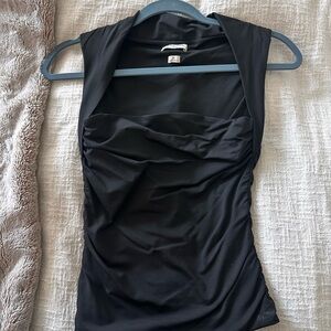 Aritzia Black Ruched Sleeveless Blouse